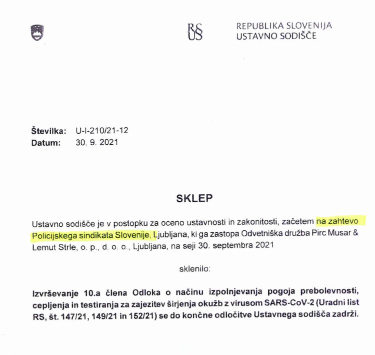 POLICIJSKI SINDIKAT SLOVENIJE  PREKO USTAVNEGA SODIŠČA UDEJANJA PRAVNO DRŽAVO